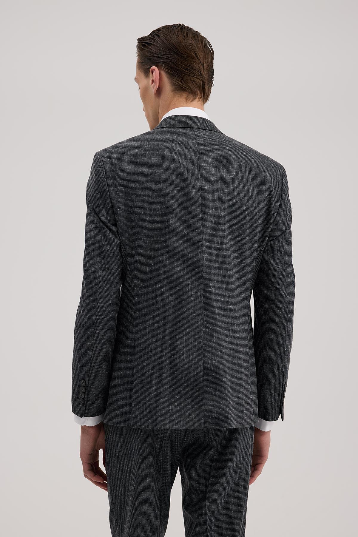 Koyu Lacivert Slim Fit Sivri Yaka Yelekli Takım Elbise — سرمه‌ای JK36SF02M108 — تصویر 4 از 5