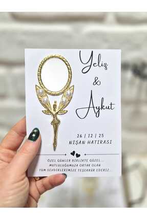 ASPİRİZM 20 Adet Özel İsim Kartlı İncili Gold Hediyelik Melek Ayna (DÜĞÜN-NİK...