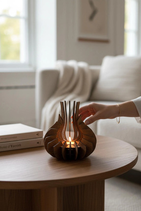 BenomTech Modern Doğal Ahşap Mumluk – Premium Tealight Mumluk (16 cm)