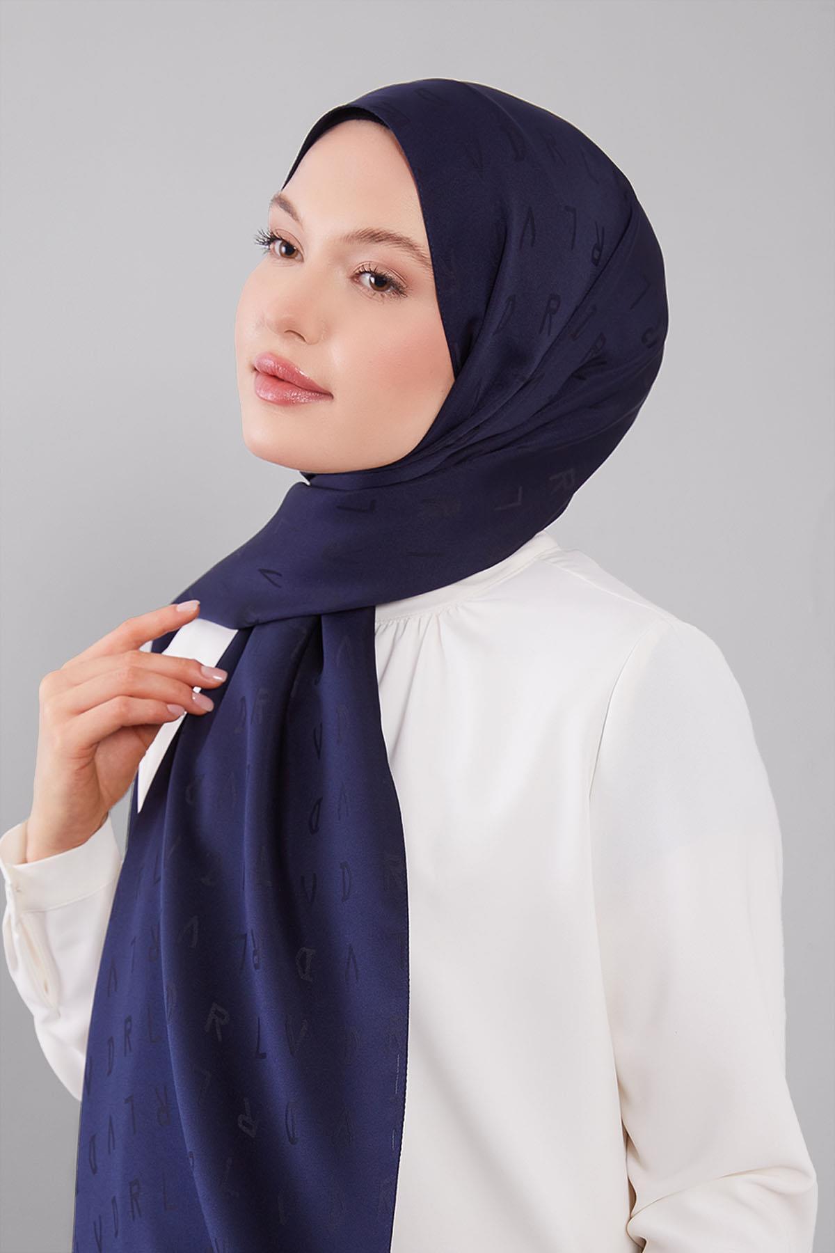 Levidor  Koyu Lacivert LVD Baskılı Jakarlı Şal - Görsel 4