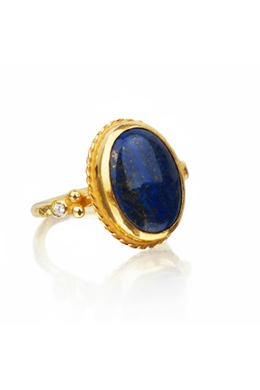 makeitbylove Sultan Lapis Lazuli Bilgelik Taşı Gümüş Yüzük - 24 Ayar Altın Ka...