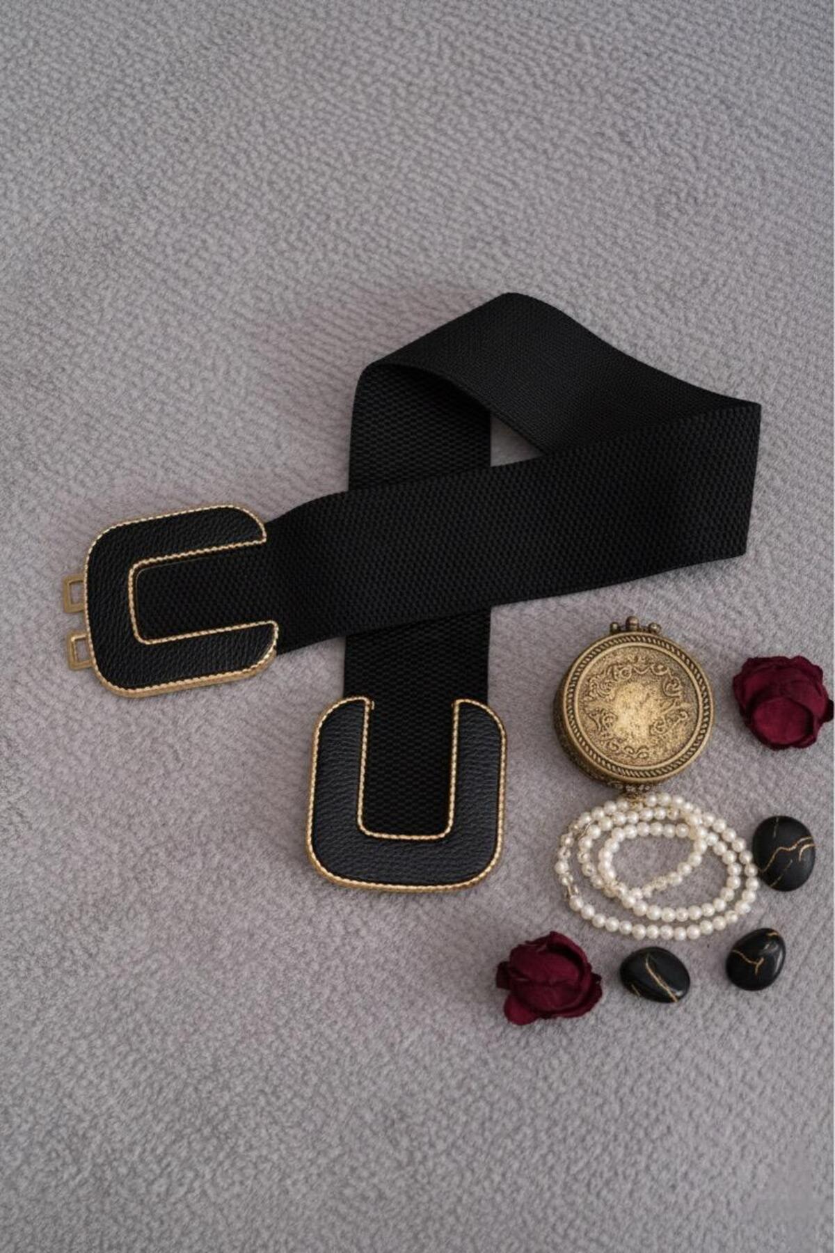 Mynoa  Elastik Zarif Takalı Kadın Kemeri,Ceket Kemeri,Elbise Kemeri,Lastik Kemer