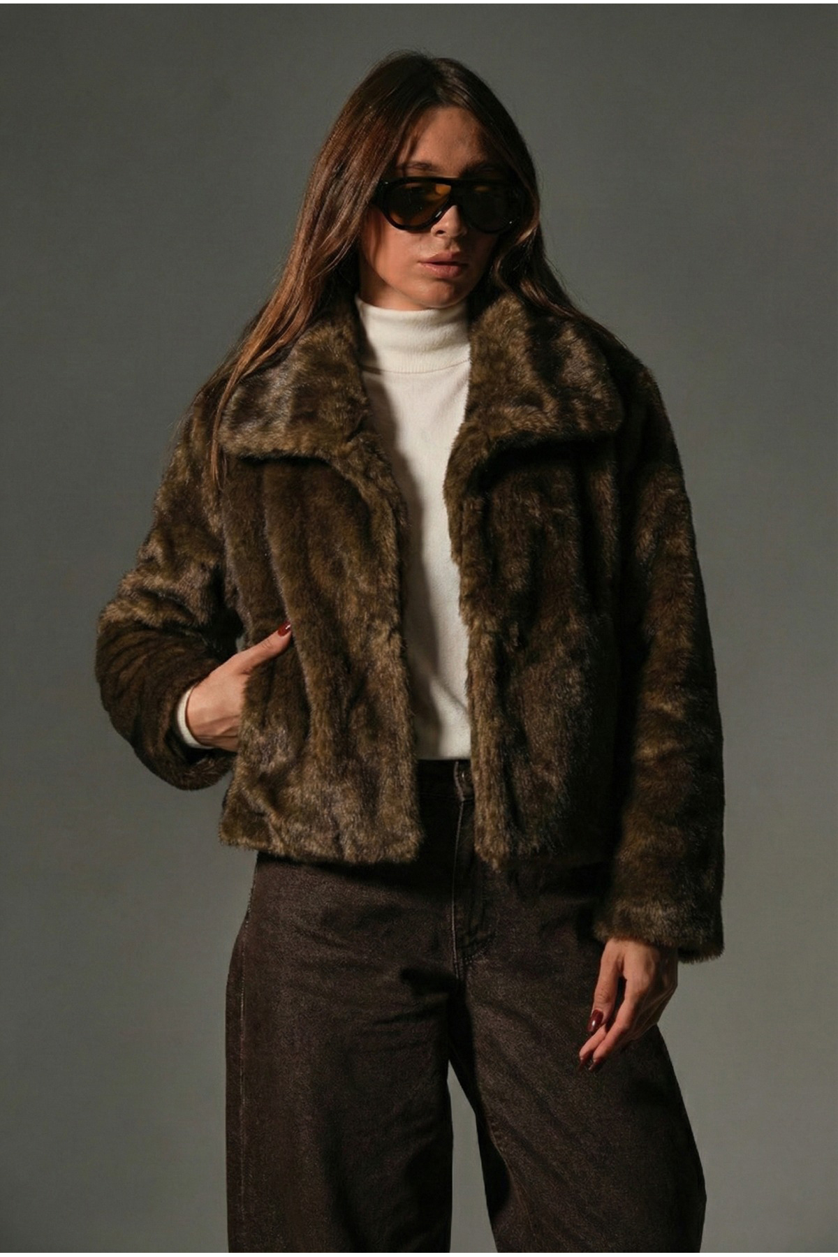 Maule  İçi suni süet,dışı suni kürk yumuşak tuşe kadın Mont @Milano