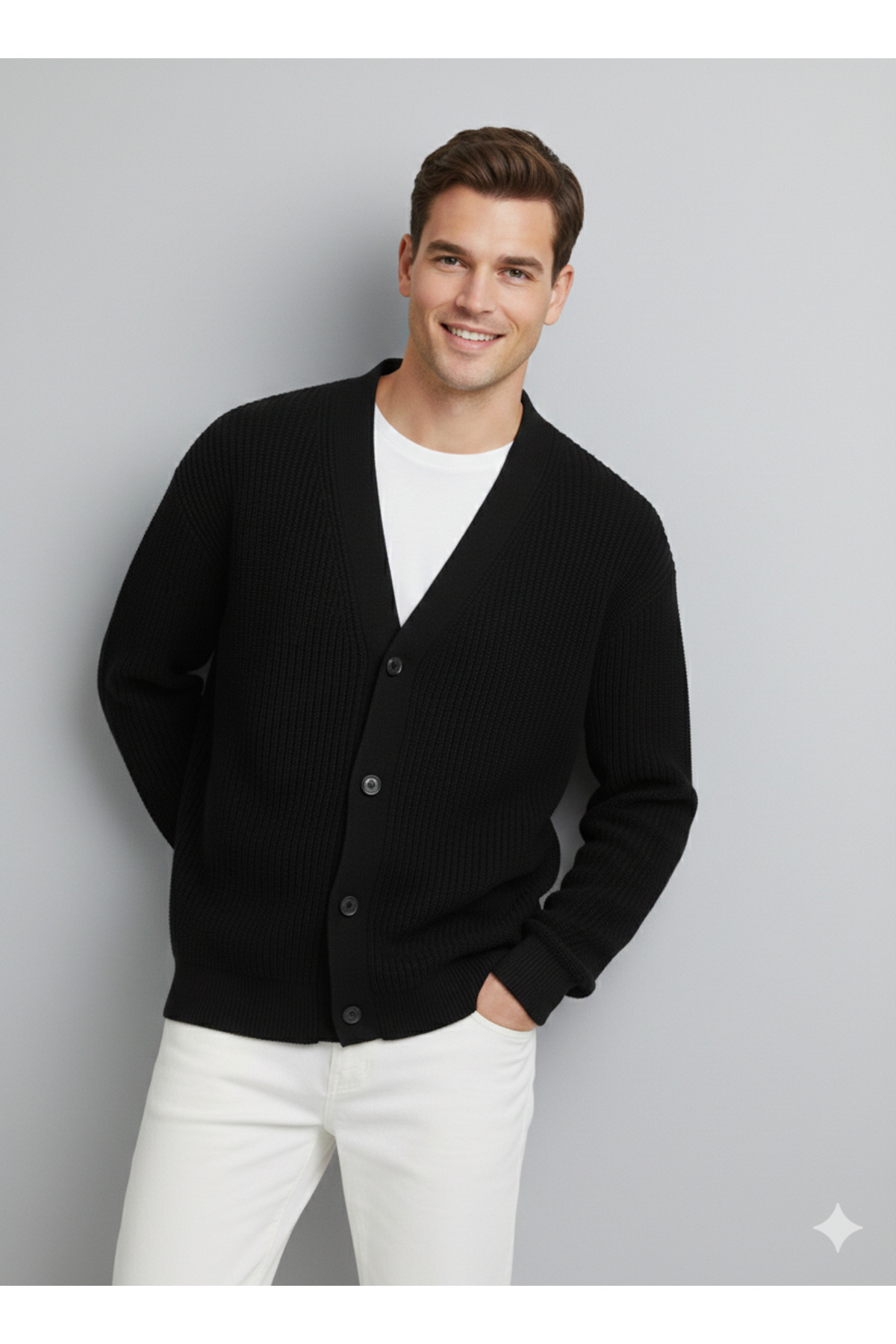 Jack & Jones  J&J JJConnor Knit Cardigan Regular Fith Erkek Hırka Kazak 12278960 Siyah - Görsel 3