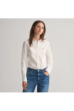 Gant Kadın Beyaz Slim Fit Klasik Yaka Oxford Gömlek