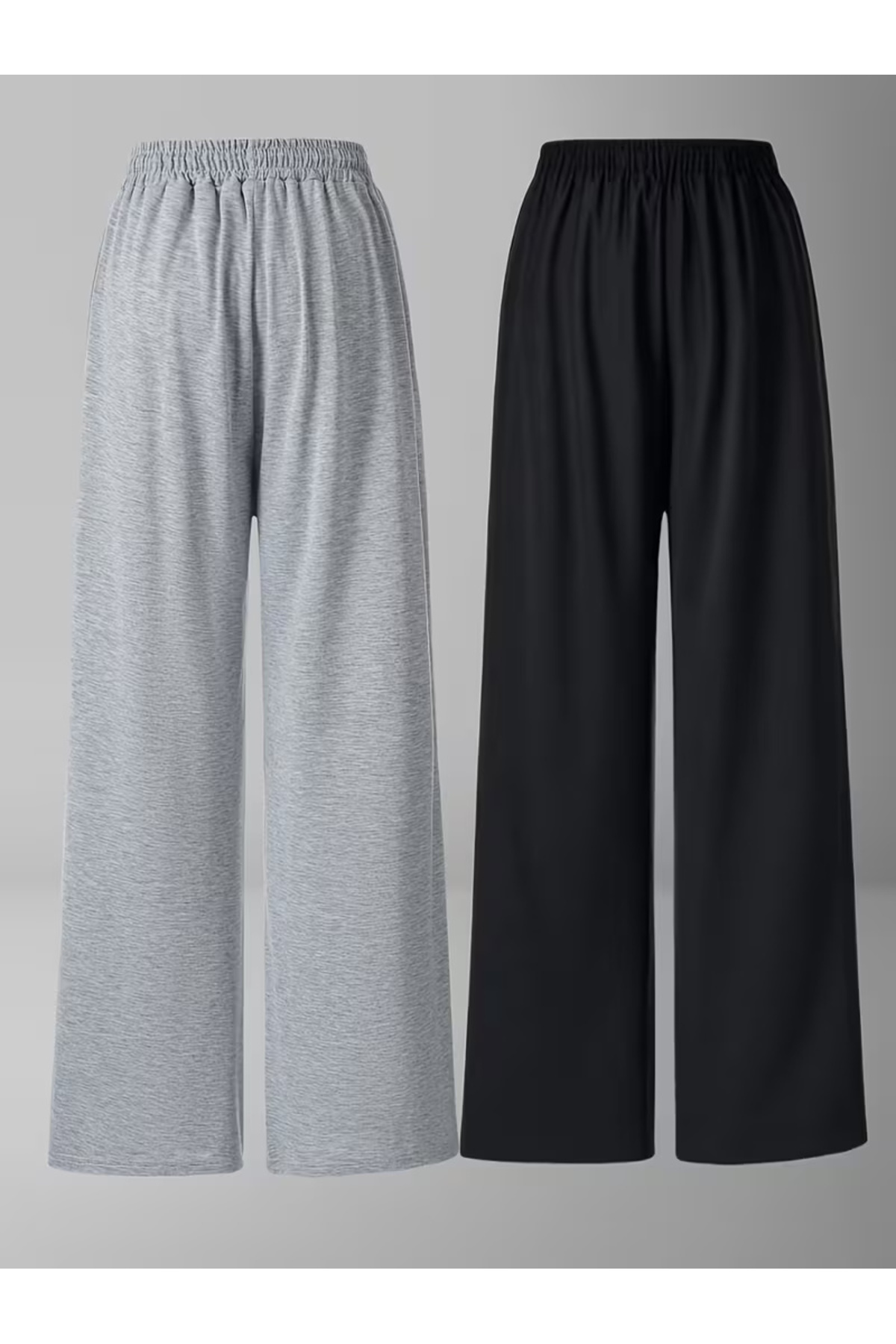 LOSMARY  İKİ ADET SİYAH GRİ BOL KALIP DÜZ PAÇA EŞOFMAN ALTI - Görsel 2