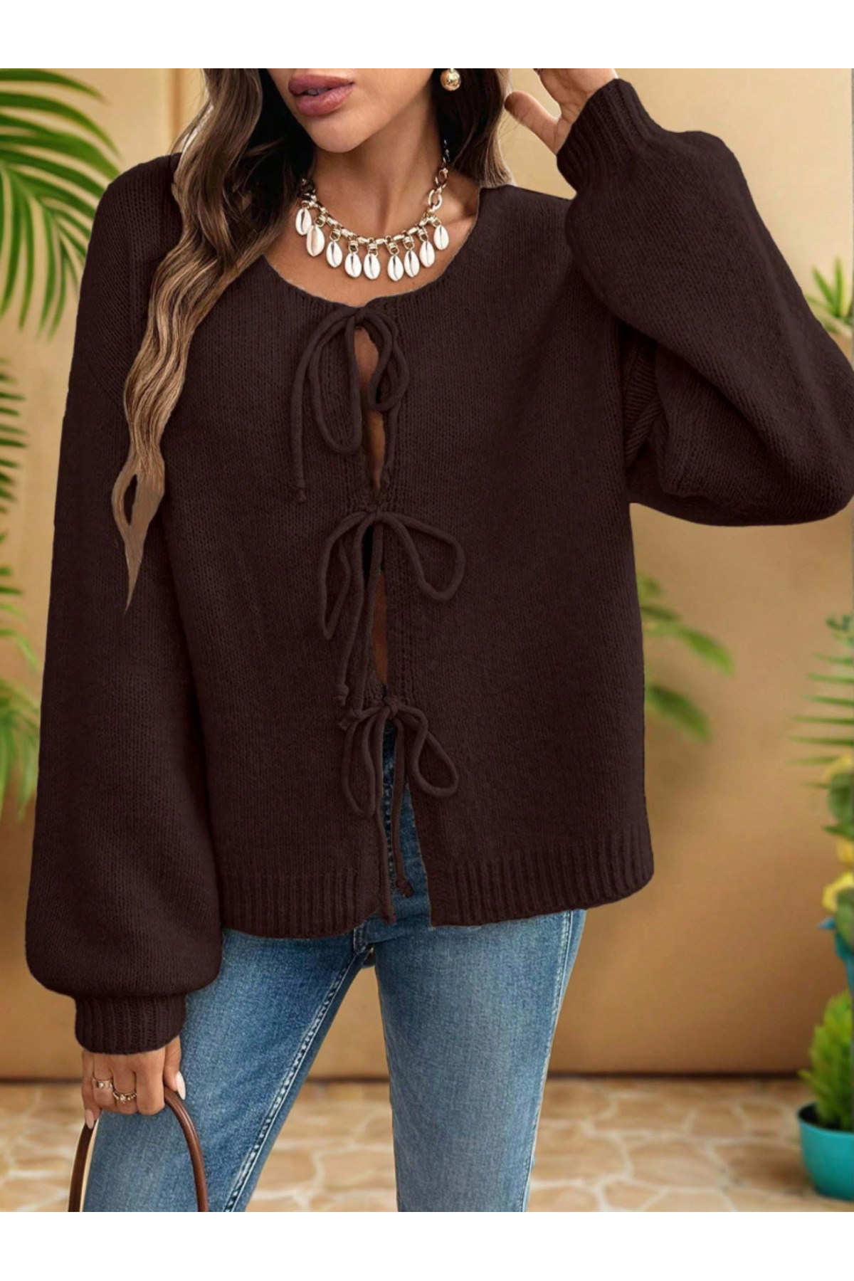 SÇLK TEKSTİL  Bağlamalı Rahat Kesim Kadın Triko Hırka - Görsel 3