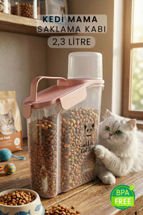 Siyempi 2300ml Kedi Maması Saklama Kabı Pembe Kırılmaz Sızdırmaz Çift Contalı...