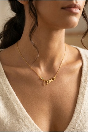 neshely jewelry 925 Ayar Gümüş Kişiye Özel Yan İsimli ve Doğum Taşlı 14 Ayar ...