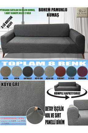 Home LUX BOHEM PAMUKLU KUMAŞ KOLTUK-KANEPE KILIFI 3LÜ KOMPLE GİYDİRME KALIN V...