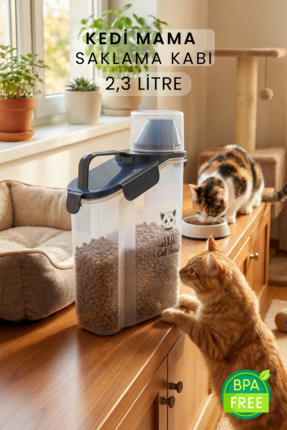 Siyempi 2300ml Kedi Maması Saklama Kabı Füme Kırılmaz Sızdırmaz Çift Contalı ...
