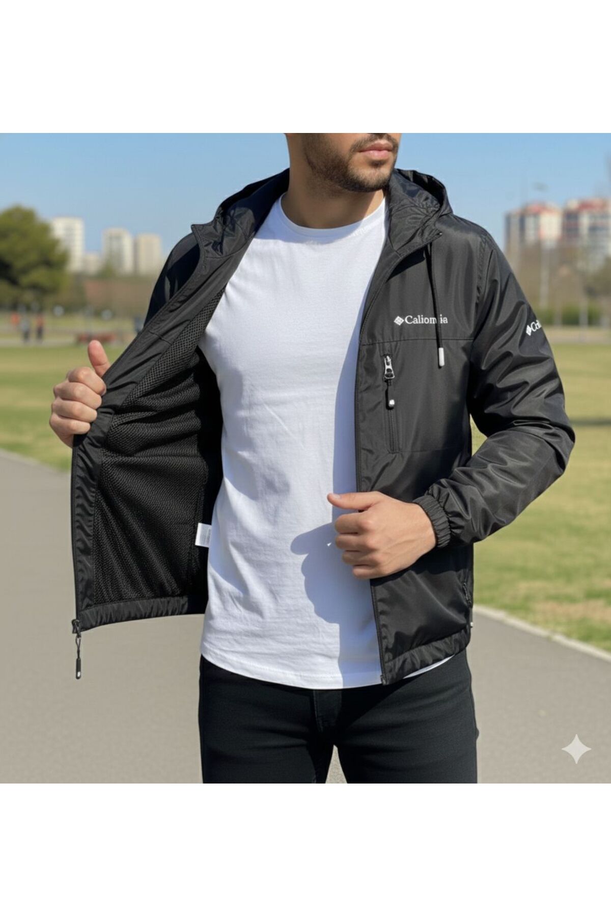 Smoke  Erkek Yağmurluk Kapüşonlu Spor Erkek Mont - Görsel 3