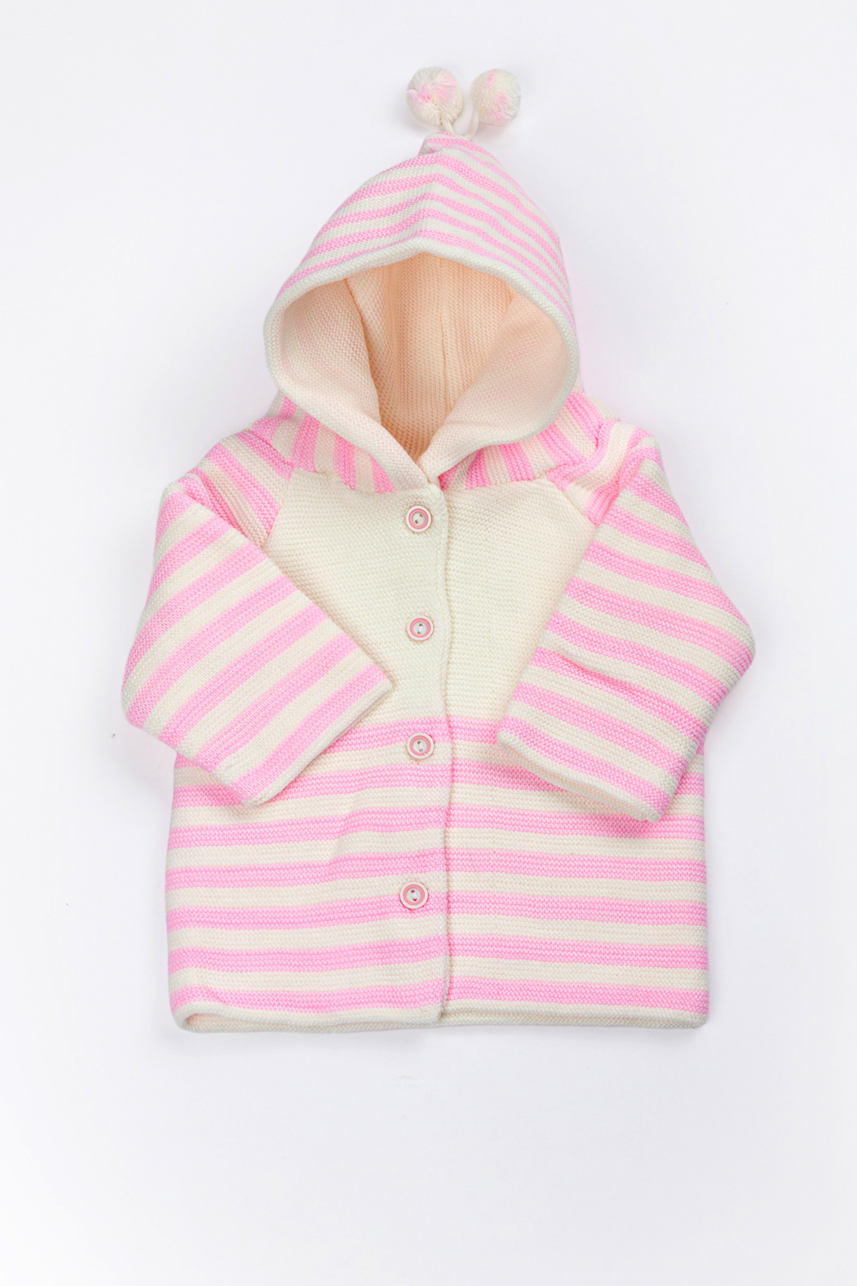 Lui Baby Yenidoğan Kapüşonlu Triko Unisex Ponponlu Bebek Hırka 0/6 Ay fotoğrafı 3 (önizleme)