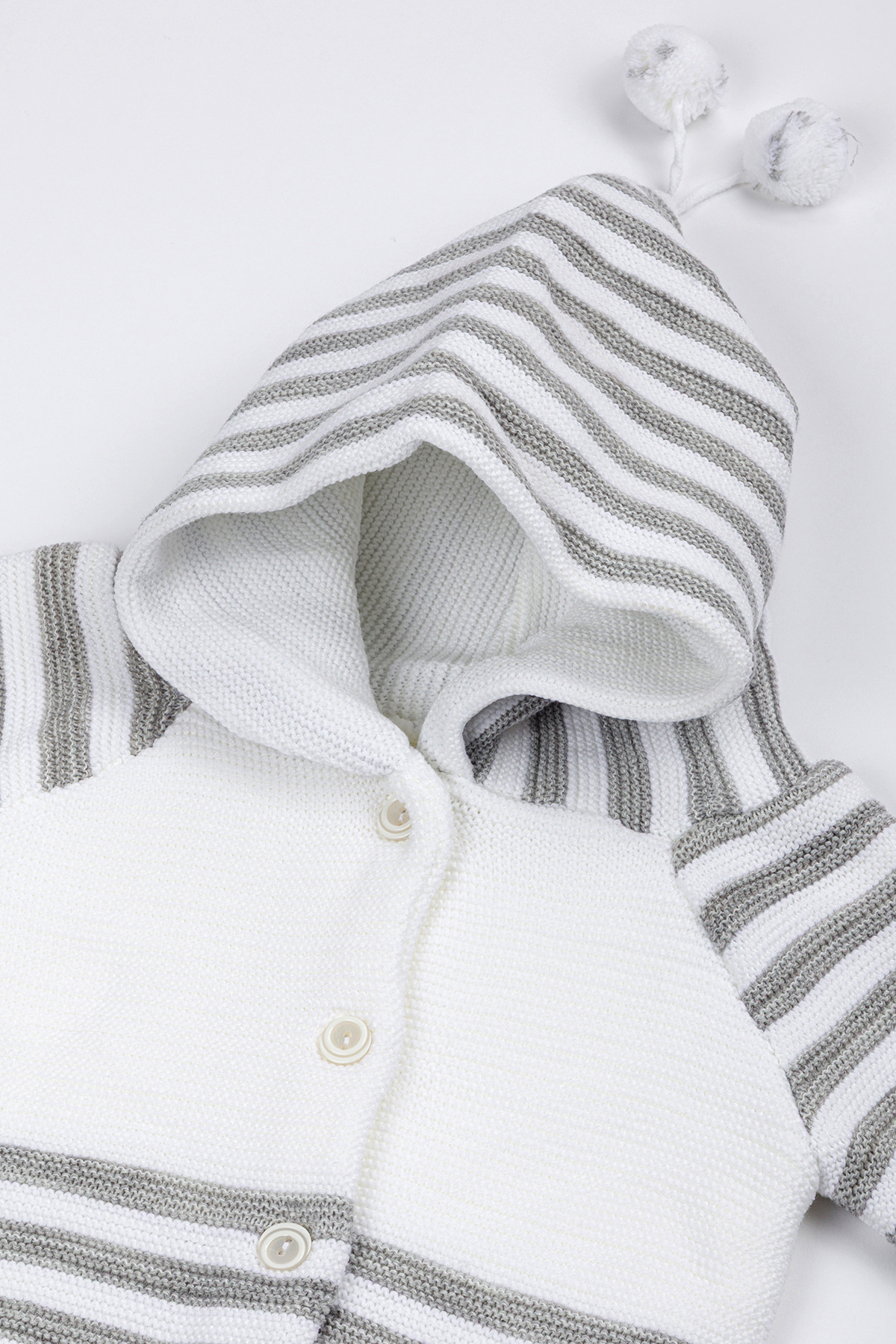 Lui Baby Yenidoğan Kapüşonlu Triko Unisex Ponponlu Bebek Hırka 0/6 Ay fotoğrafı 2 (önizleme)