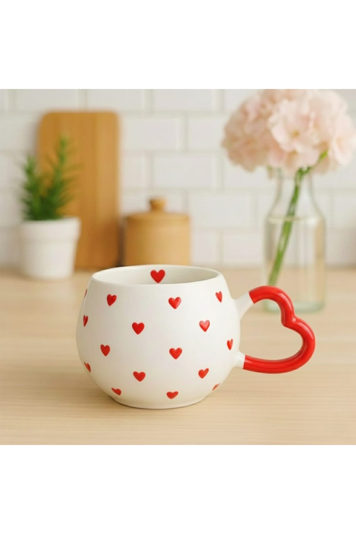 Heart handle small multi RED HEART SPECIAL EMBOSSED hand EMBROIDERED CERAMIC MUG