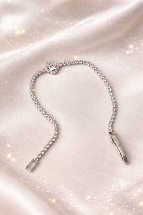 sheenez Zirkon Silver Suyolu Tek Taşlı Zarif Çelik Bileklik