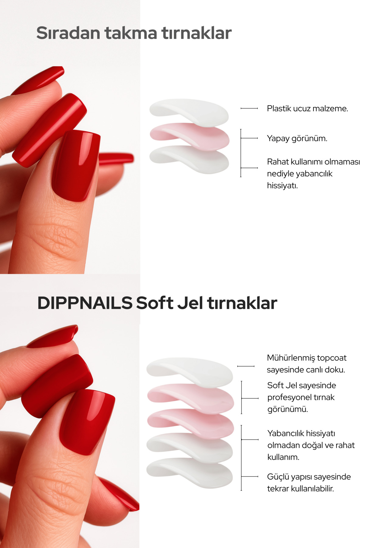 Mon Cheri Jel Takma Tırnak Tekrar Kullanılabilir Badem Manikür Seti 30 Adet — قرمز XNMY204 — تصویر 6 از 7