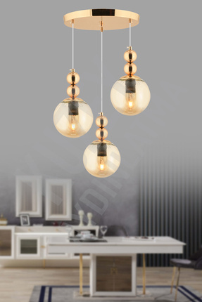 KUZEY AYDINLATMA ŞİMAL 3 LÜ GOLD GLOP CAMLI MODERN ŞIK AVİZE AYDINLATMA