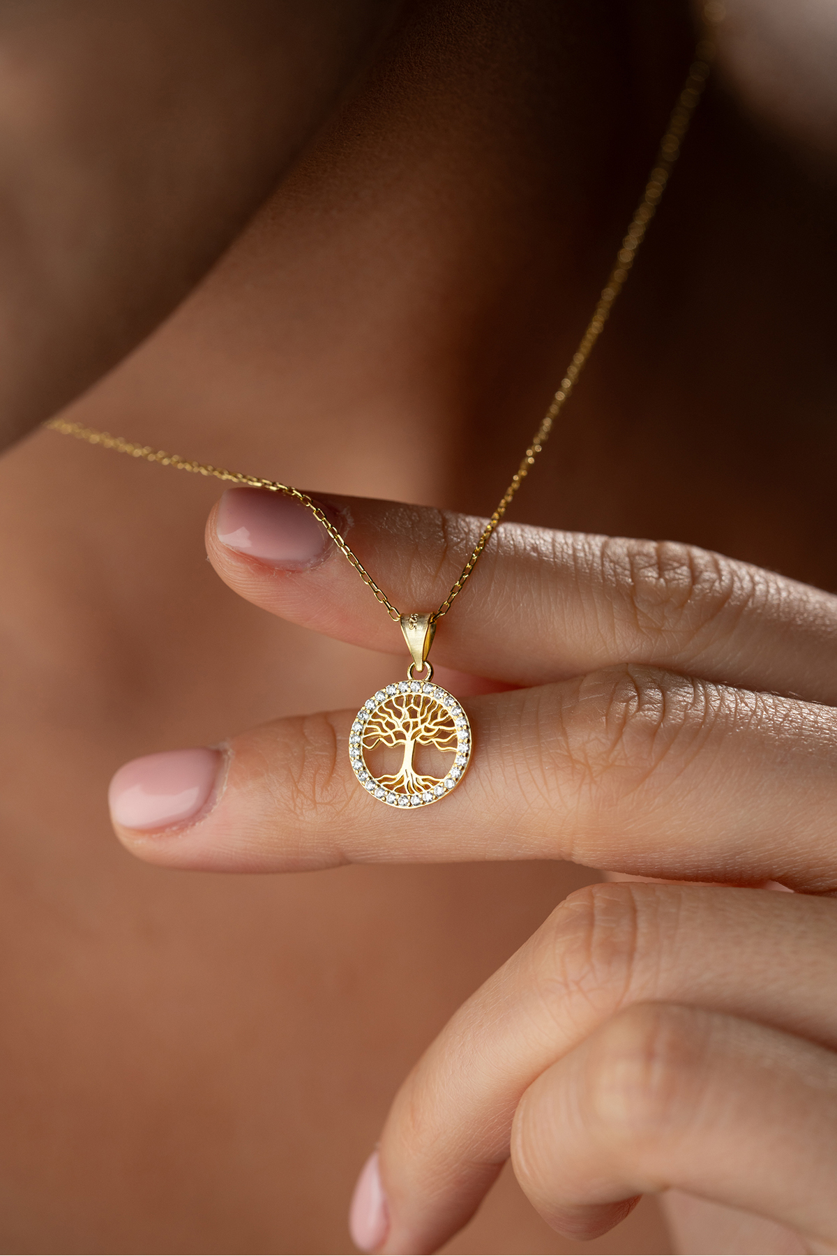Silvano Jewelry 925 Ayar Gümüş Altın Kaplama Hayat Ağacı Kolye