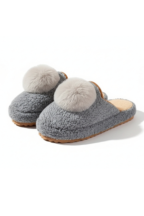 TopukkTrend Kadın Peluş Ev Terliği Kaydırmaz Sessiz Taban Kışlık Rahat Ponpon...