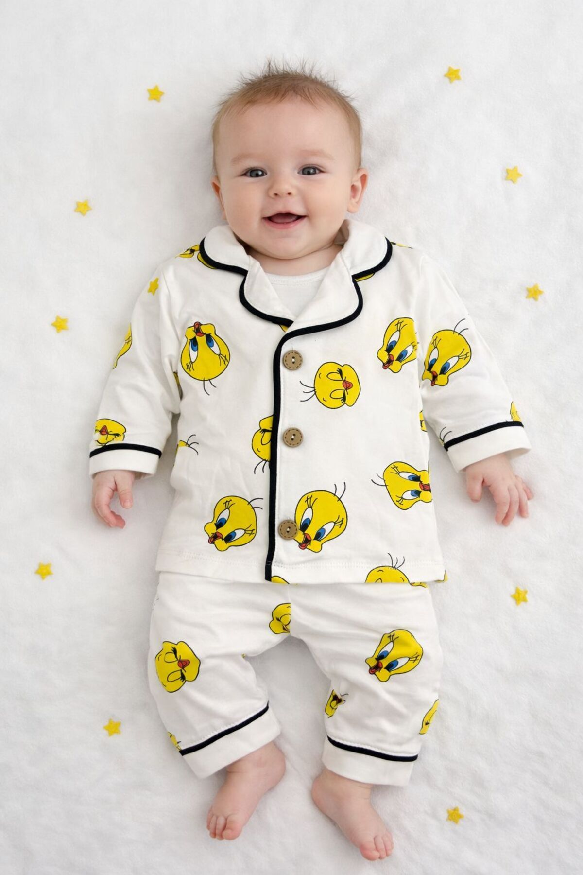derin baby %100 Pamuklu Tweety Desenli Alt-Üst Erkek Kız Ünisex Bebek Pijama Takımı fotoğrafı 2 (önizleme)