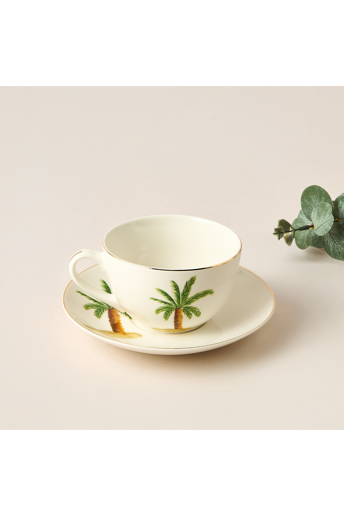 Lifestyle Palm Tree Print Bone China Cup and Saucer - 200 ml