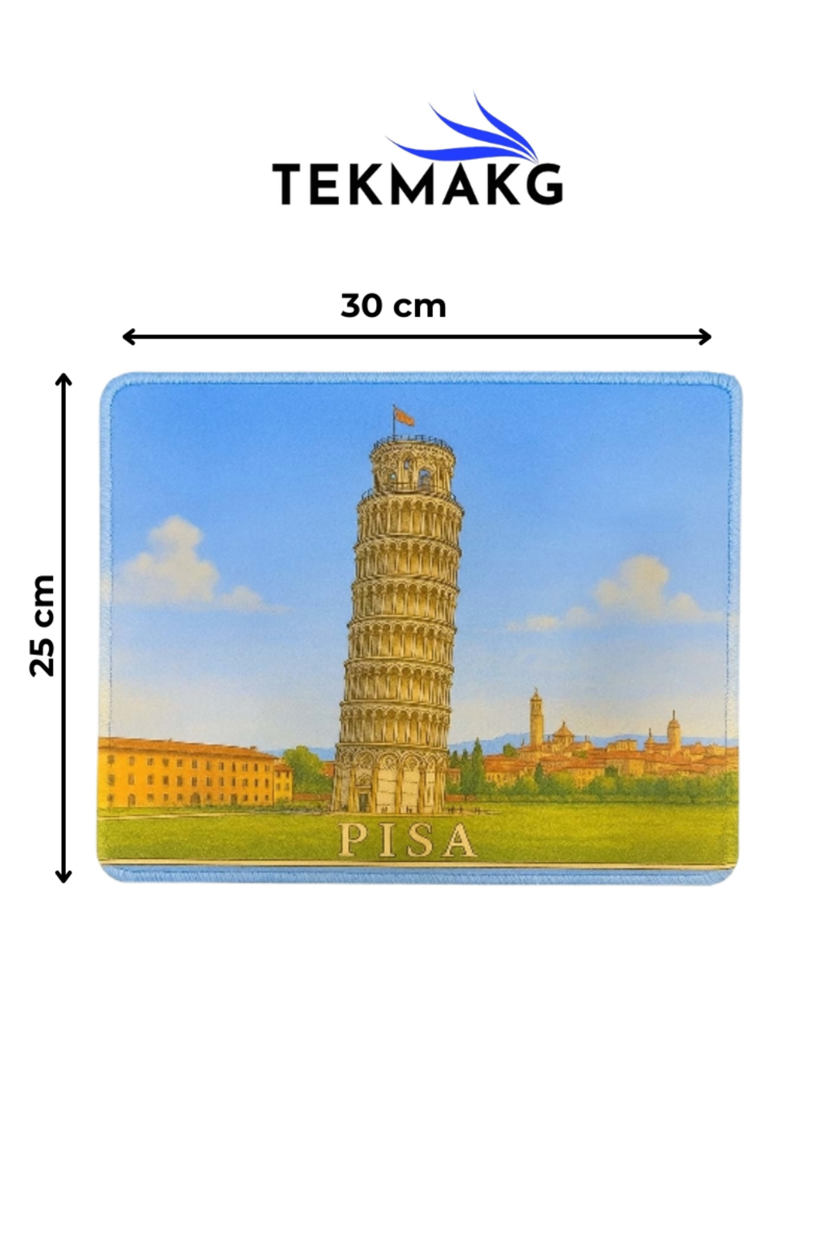 Pisa Kulesi Desenli Mouse Pad 25x30 cm Kaymaz Taban Ofis ve Oyuncu Mousepad