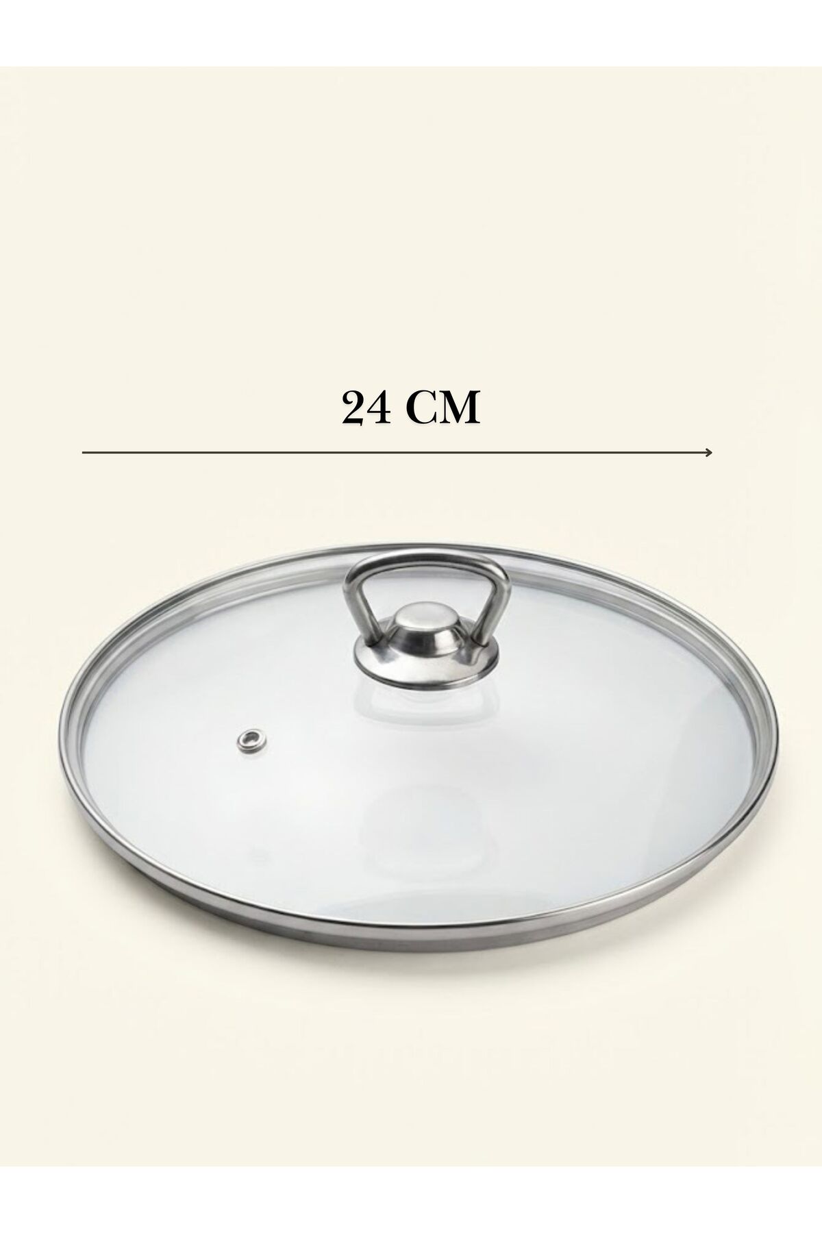 Heat Resistant Glass Cooking Pot Pan Cover - Steam Hole Replacement Cover with Metal Handle 24 CM