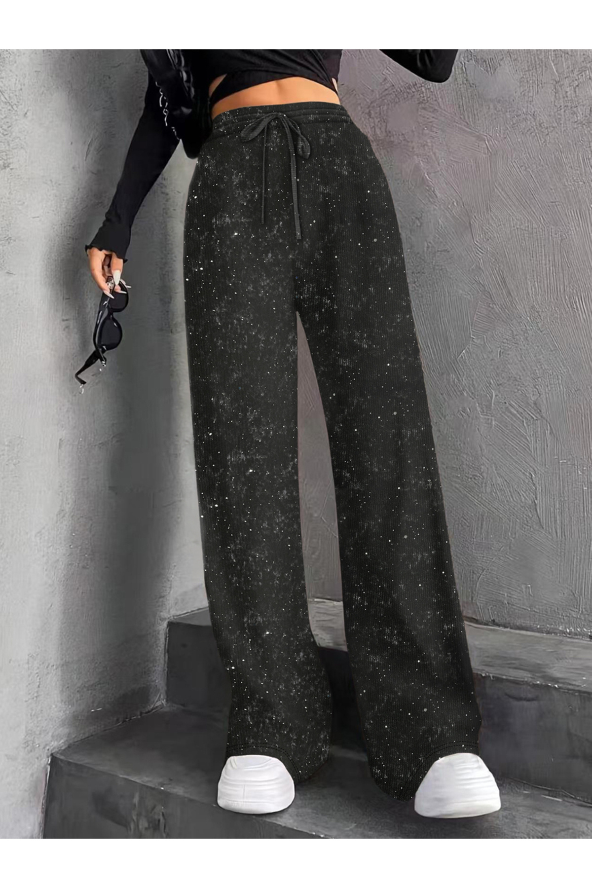 Take Two By Styli Women Texture Drawstring Waist Wide Leg Pants