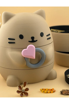 TriArte Kedili 3 Katlı Organizeter Kedi Dekorlu