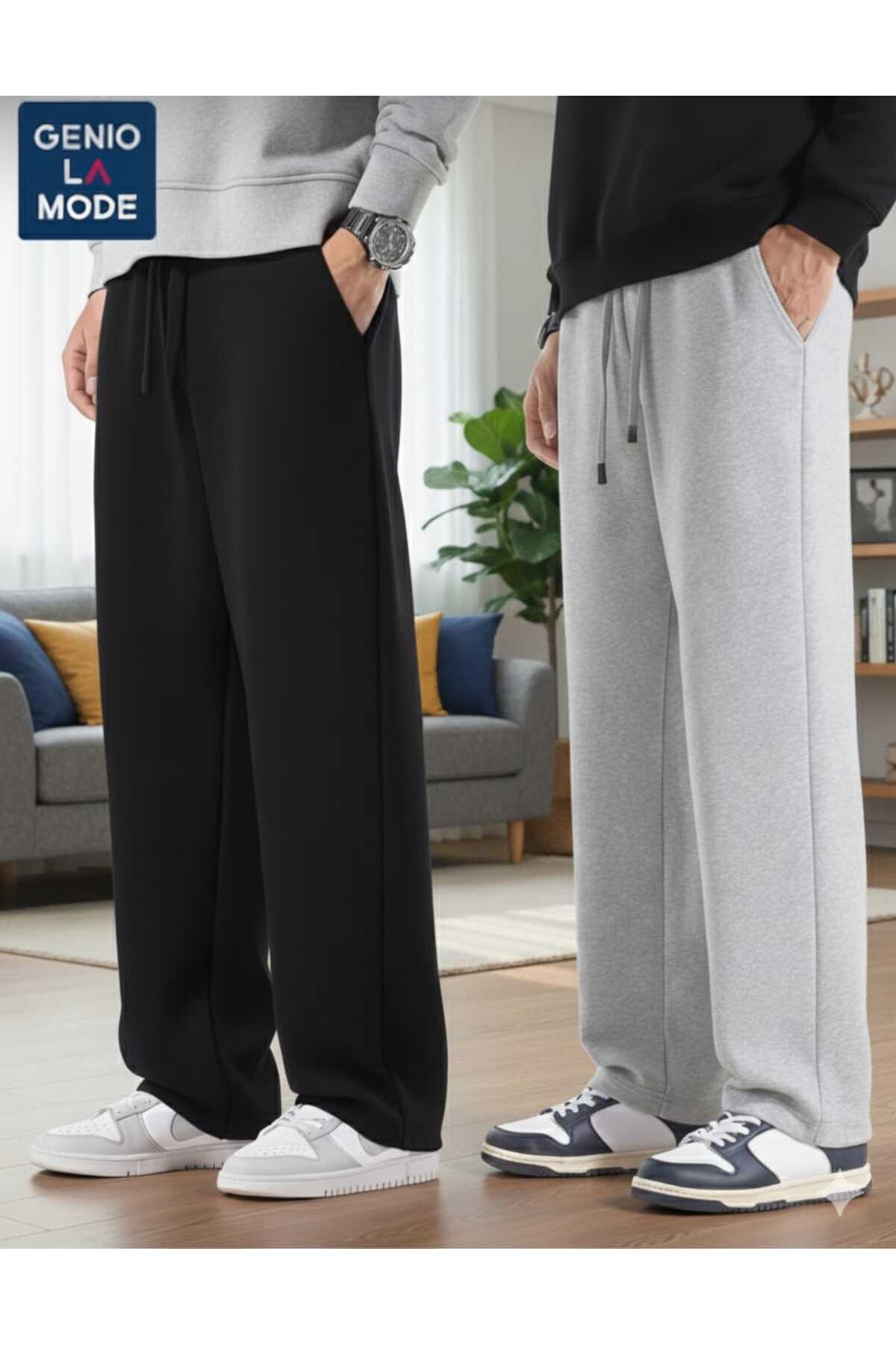 modlux  2 li Set Siyah Gri Fırsat Ürünü Kaliteli Bol Kesim Esnek Rahat Kumaş Eşofman