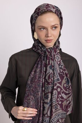 Ayshara Adaçayı Desenli Çift Taraflı Şal - Bordo