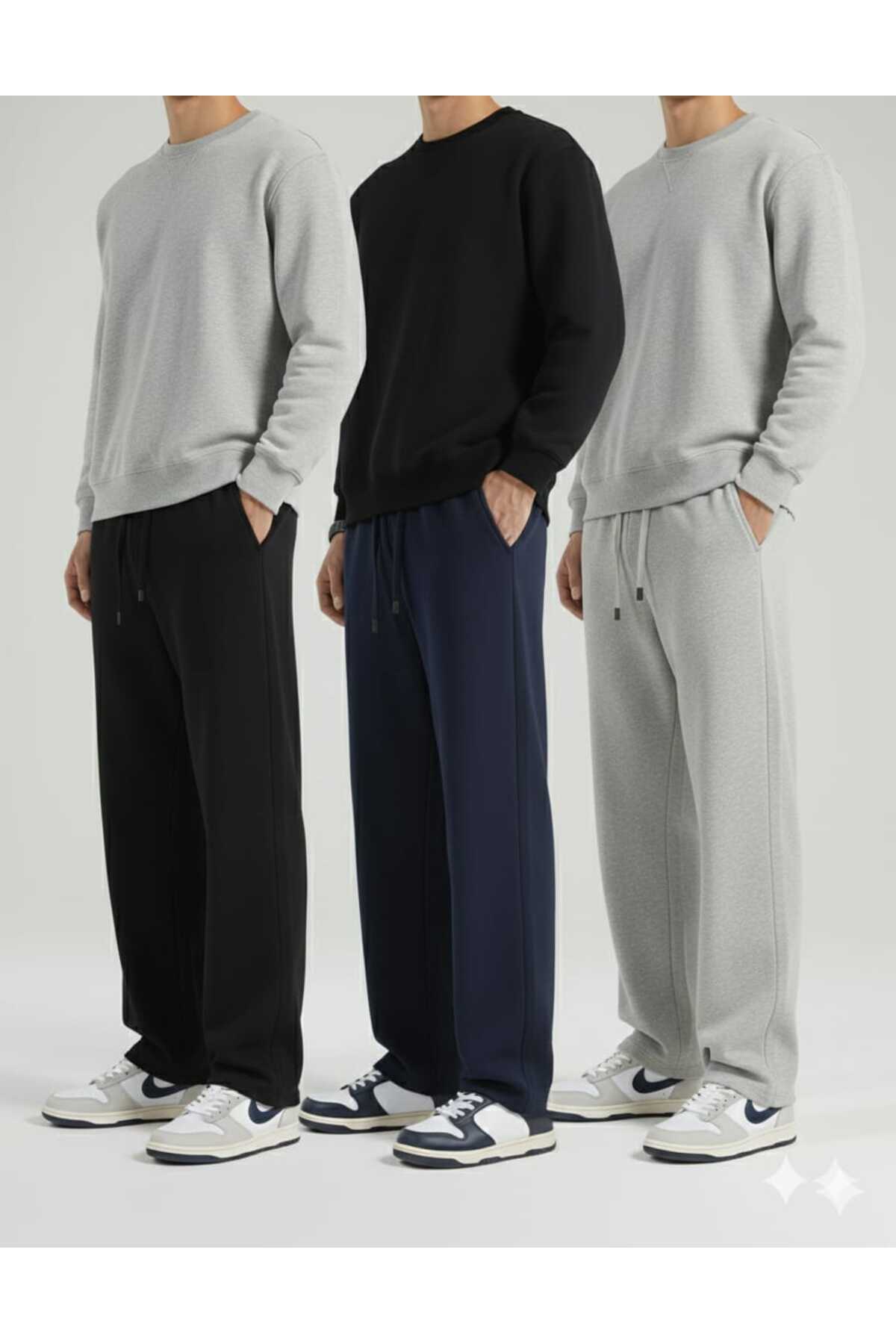 modlux  3 lü Set Siyah Gri Lacivert Fırsat Ürünü Büyük Beden Kaliteli Bol Kesim Esnek Rahat Kumaş Eşofman