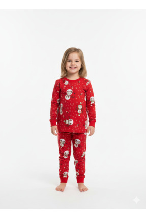 CQCQ Unisex Kardan Adam Desenli Pijama Takımı Kışlık %100 Pamuk