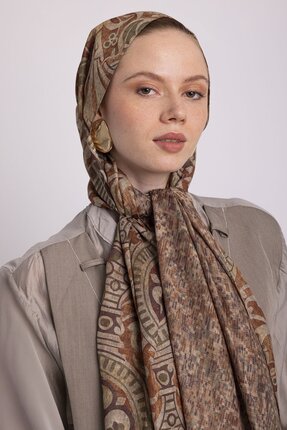 Ayshara Adaçayı Desenli Çift Taraflı Şal - Kiremit