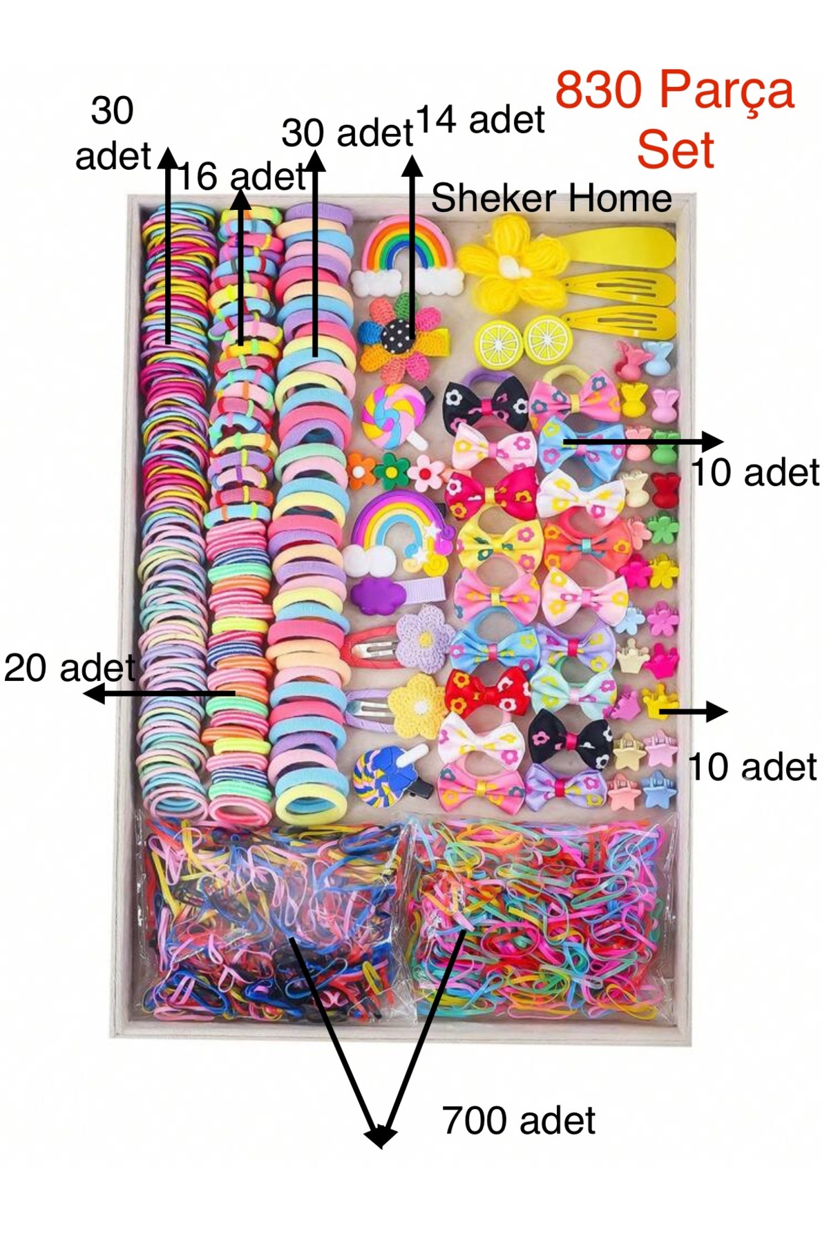 830-Piece Girls Hair Accessories Set – Colorful Buckle & Rubber Set