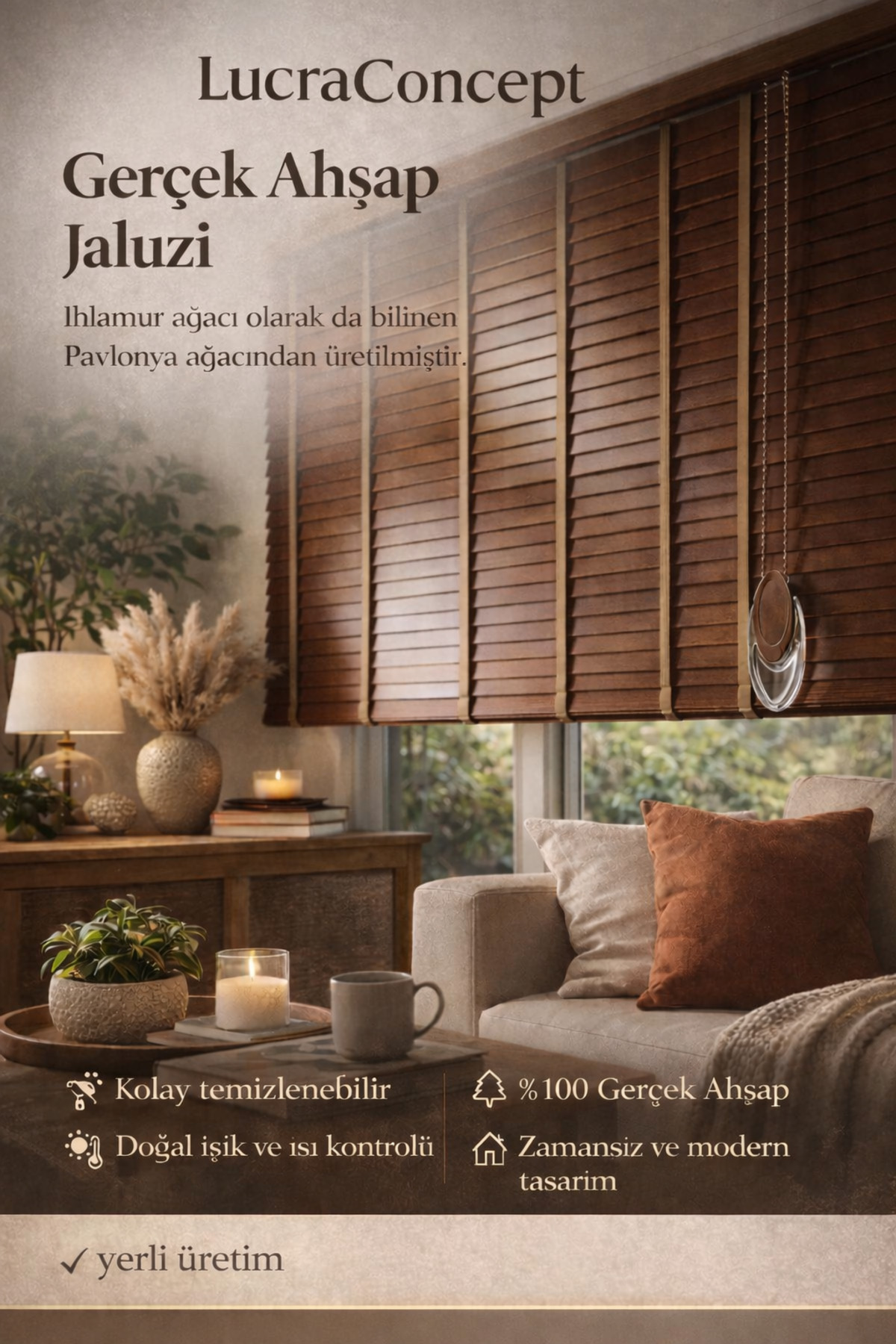 Lucra Concept LucraConcept 50 mm Doğal Ahşap Jaluzi Perde