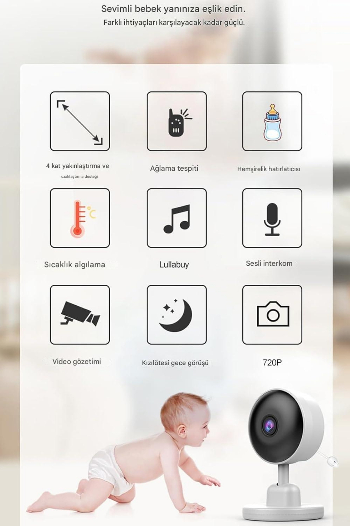 Wair Teknoloji Bebek Monitörü, Ağlama Algılama, 720P HD, Gece Görüşü, Bebek Güvenliği Video Monitörü, Çocuk Bakımı fotoğrafı 2 (önizleme)
