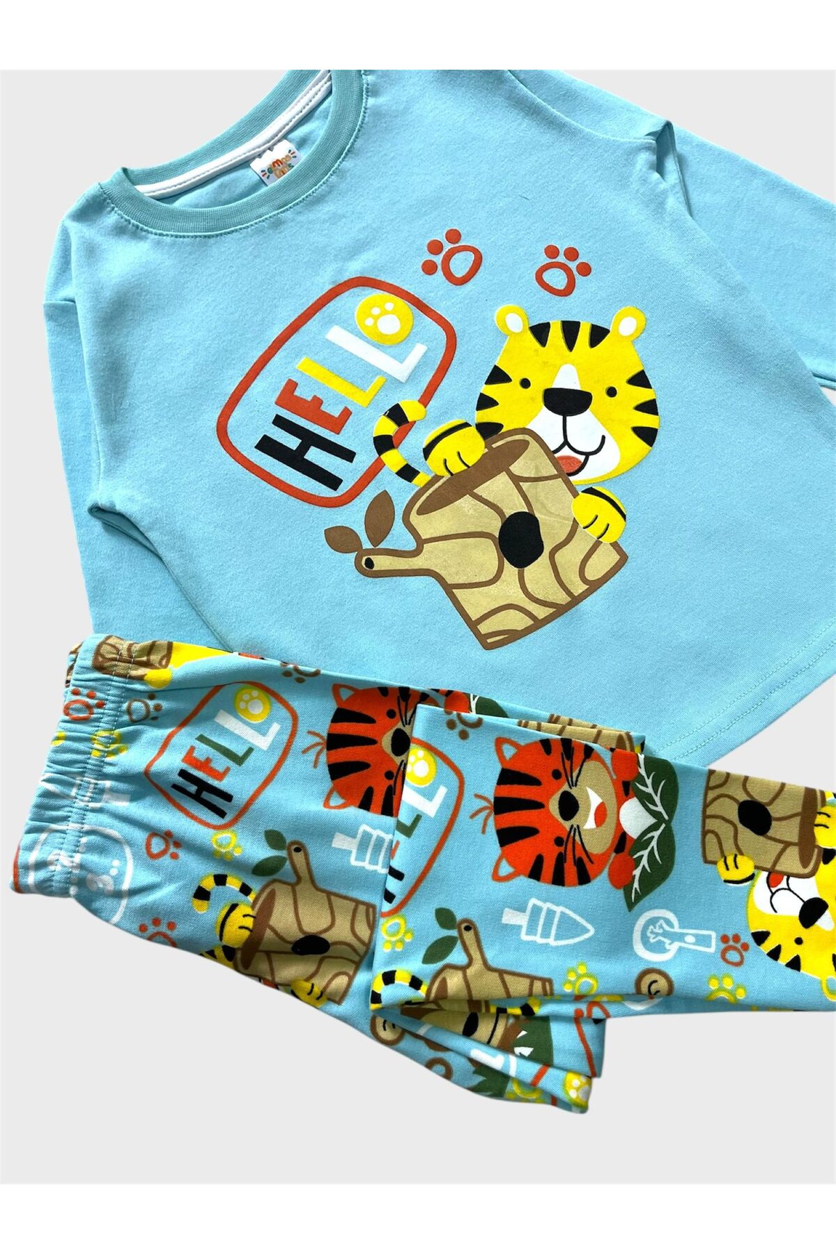 elmas kids Erkek Çocuk %100 Pamuklu Mavi Aslan Desenli Uzun Kollu Pijama Takımı fotoğrafı 3 (önizleme)