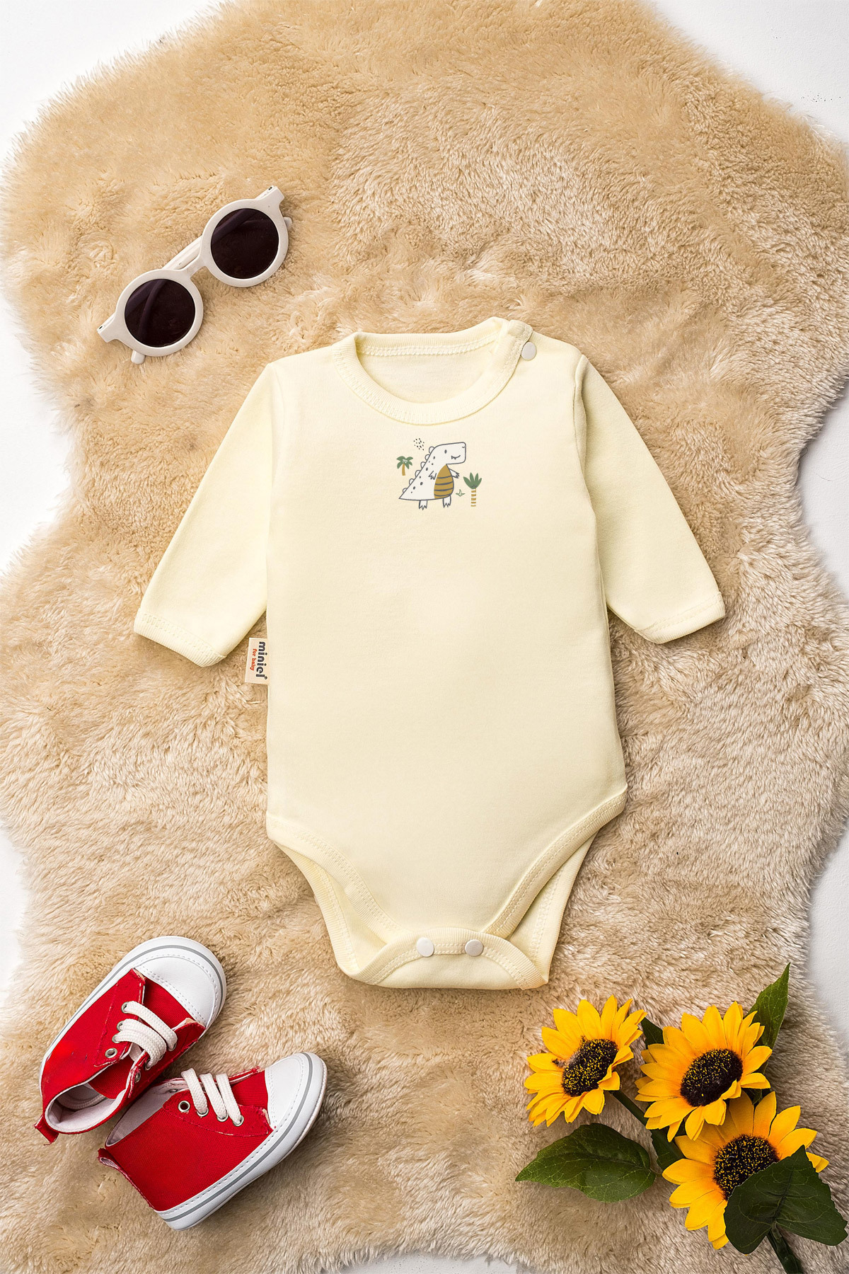 Miniel Unisex %100 Organik Pamuklu Random Baskılı 3-6-9-12 Ay 6Lı Uzun Kollu Bebek Body Zıbın fotoğrafı 5 (önizleme)