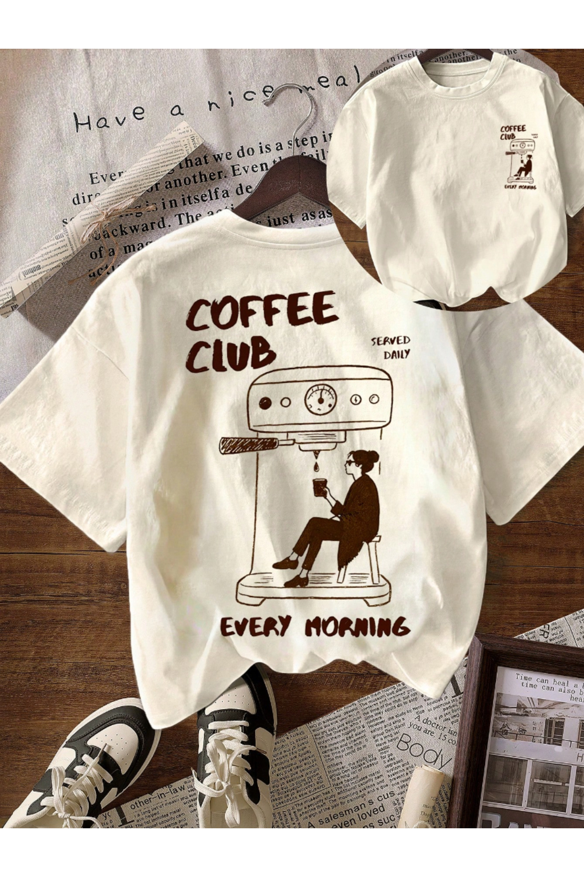 one button Clubul de Cafea Unisex, Dublă Față cu imprimeu basic guler rotund ...