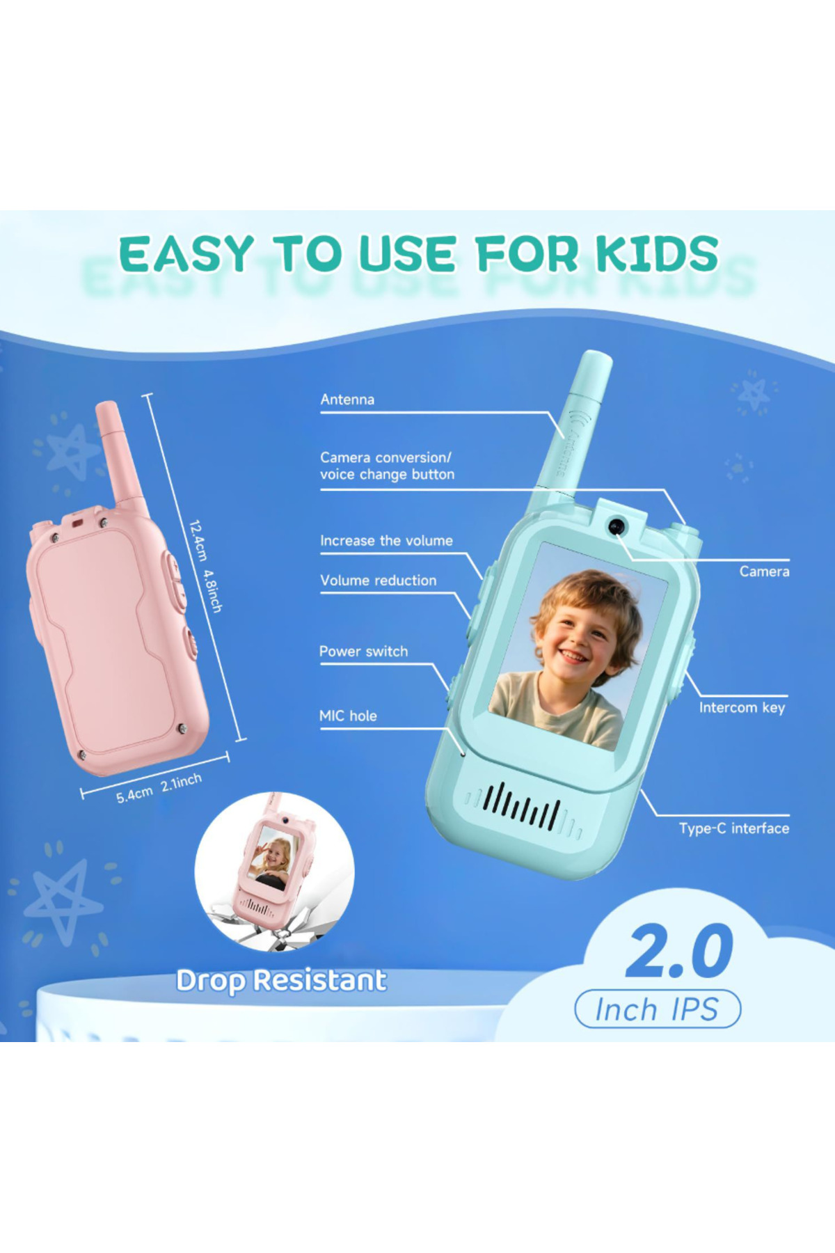 M90 Akıllı Çocuk Telsizi Smart Görüntülü Konuşma 4 Farklı Ses Efekti Walkie Talkie 2 Adet Telsiz fotoğrafı 3 (önizleme)