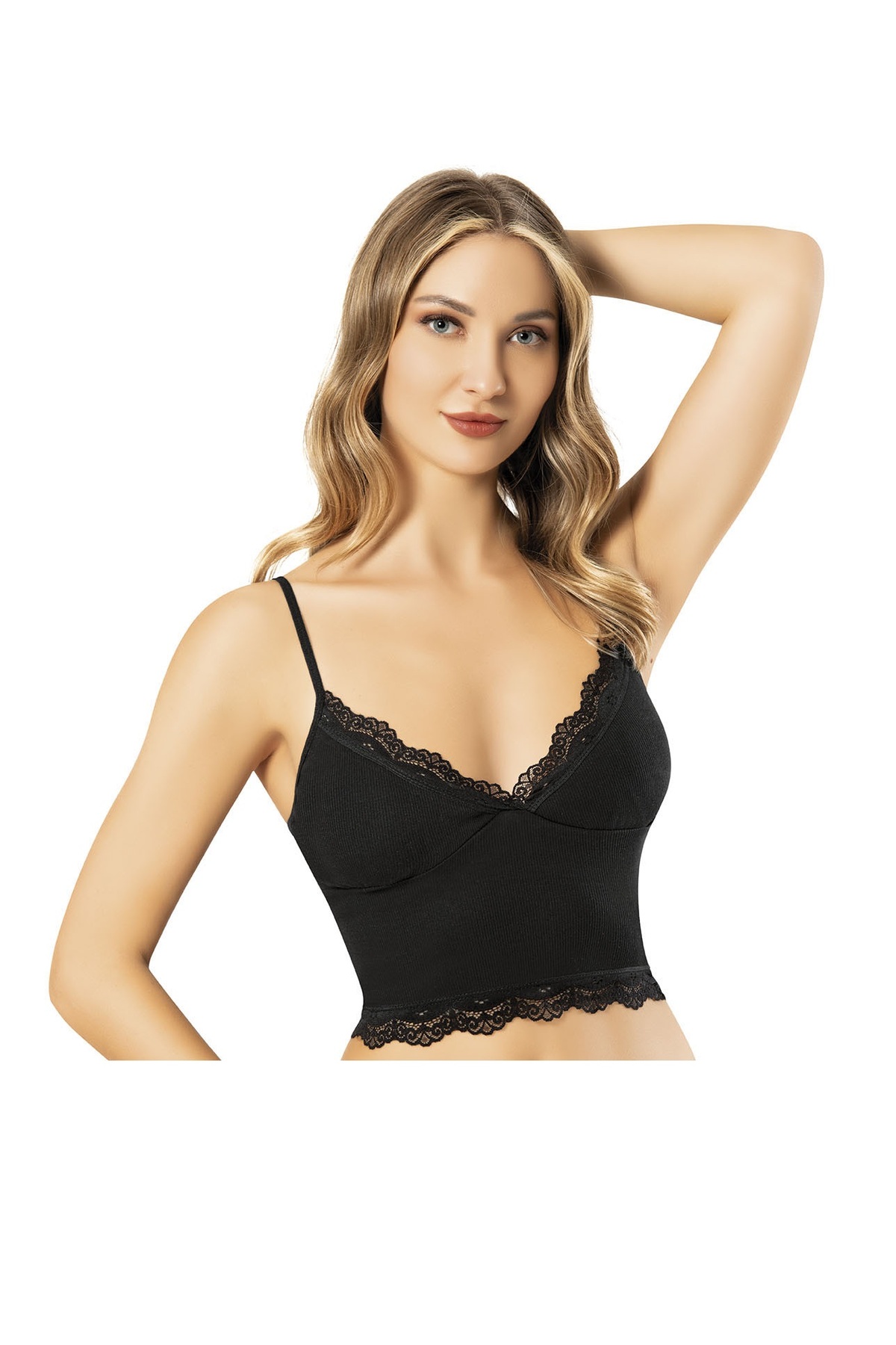 lusi store Lusistore Crop Bluz Takım Askılı Dantelli Pedli Büstiyer Bralet %95 Pamuk görsel 3
