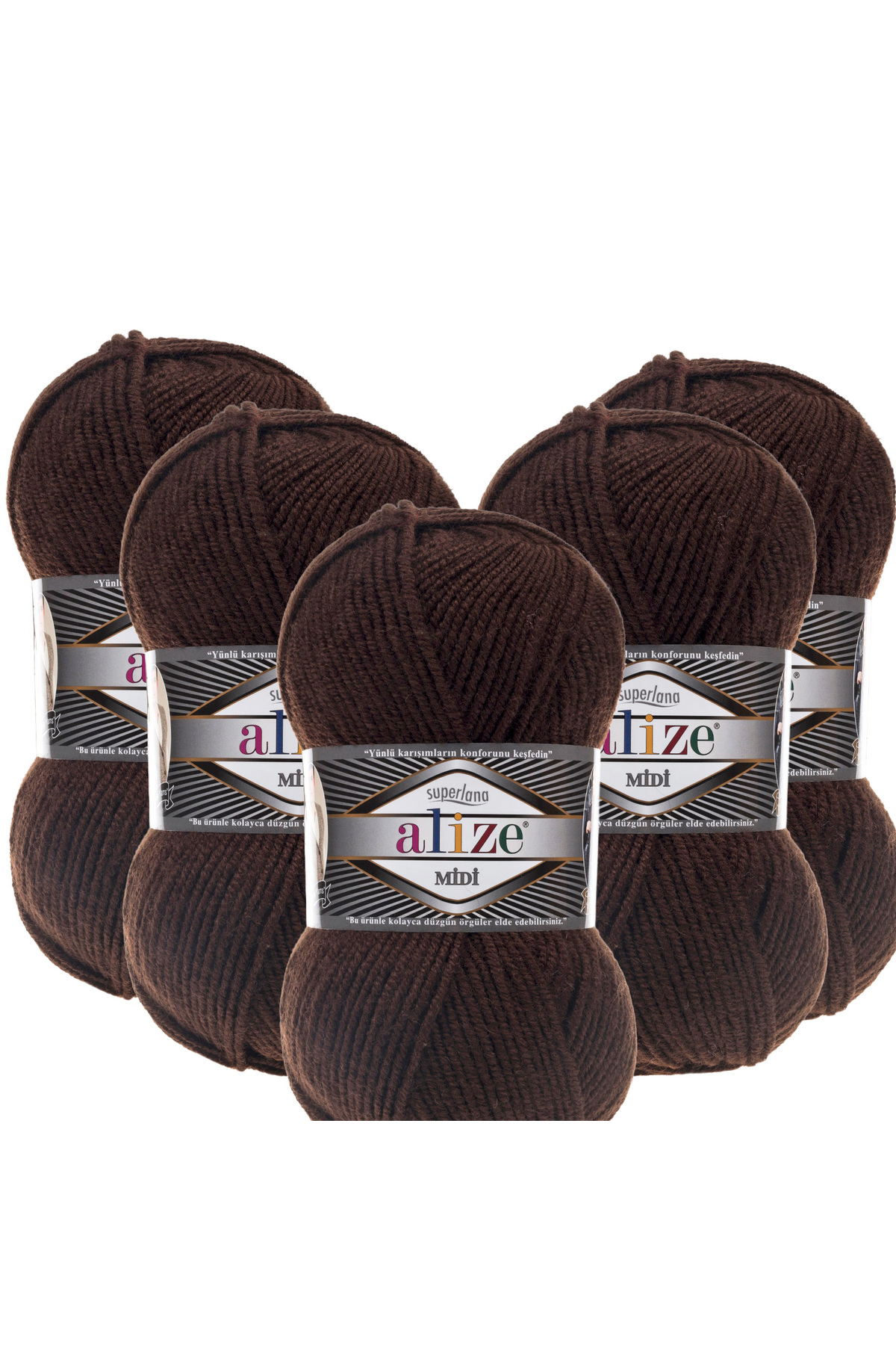 5 Pieces Midi Superlana Midi Medium Thick Woolen Yarn 100 gr. 170 mt 26 Brown