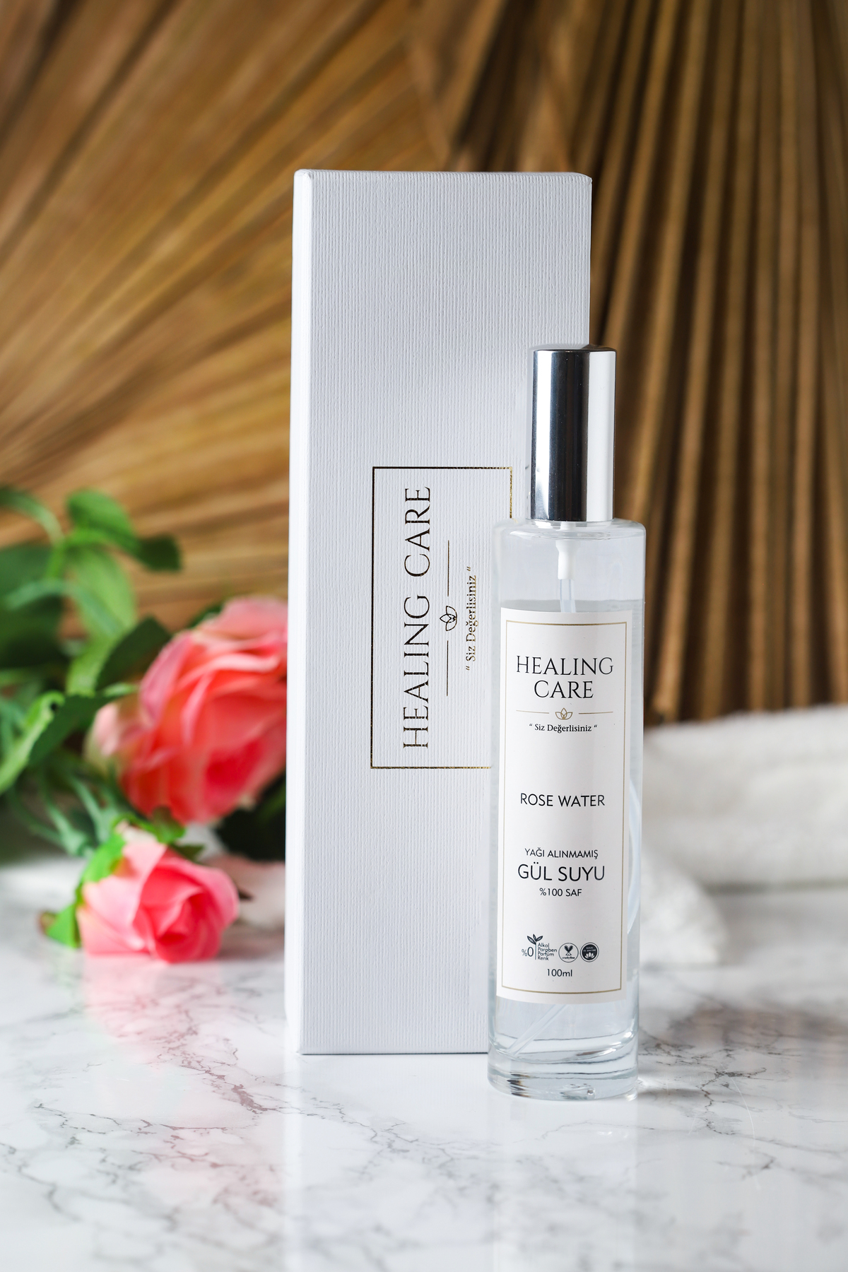 Healing Care Saf Gül Suyu 100ml Cam Şişe Özel Ambalaj — Healingcare52