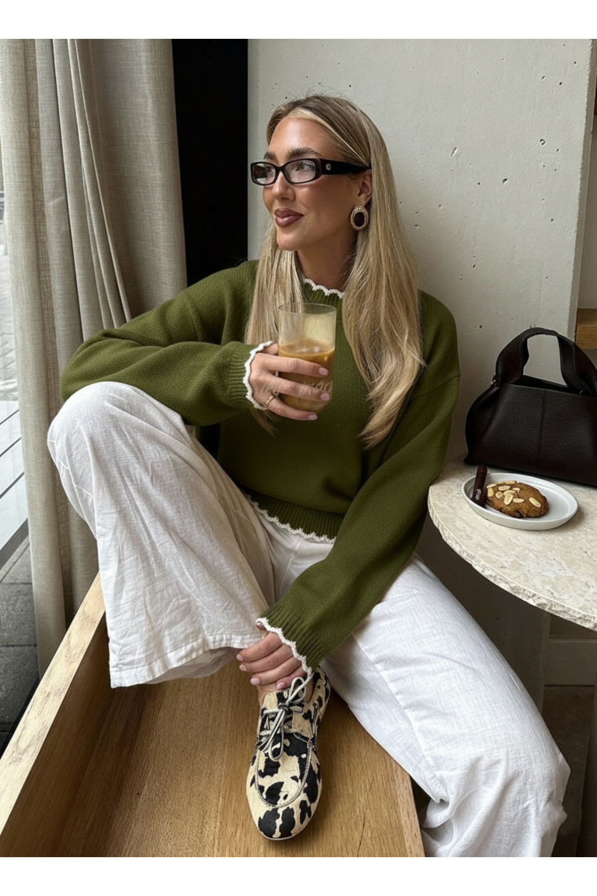 Dier Moda  Kadın Dalgalı Kenar Detaylı Salaş Bisiklet Yaka Kazak - Yumuşak Dokulu Triko, Kadın kazak Fmoda3079 - Görsel 5