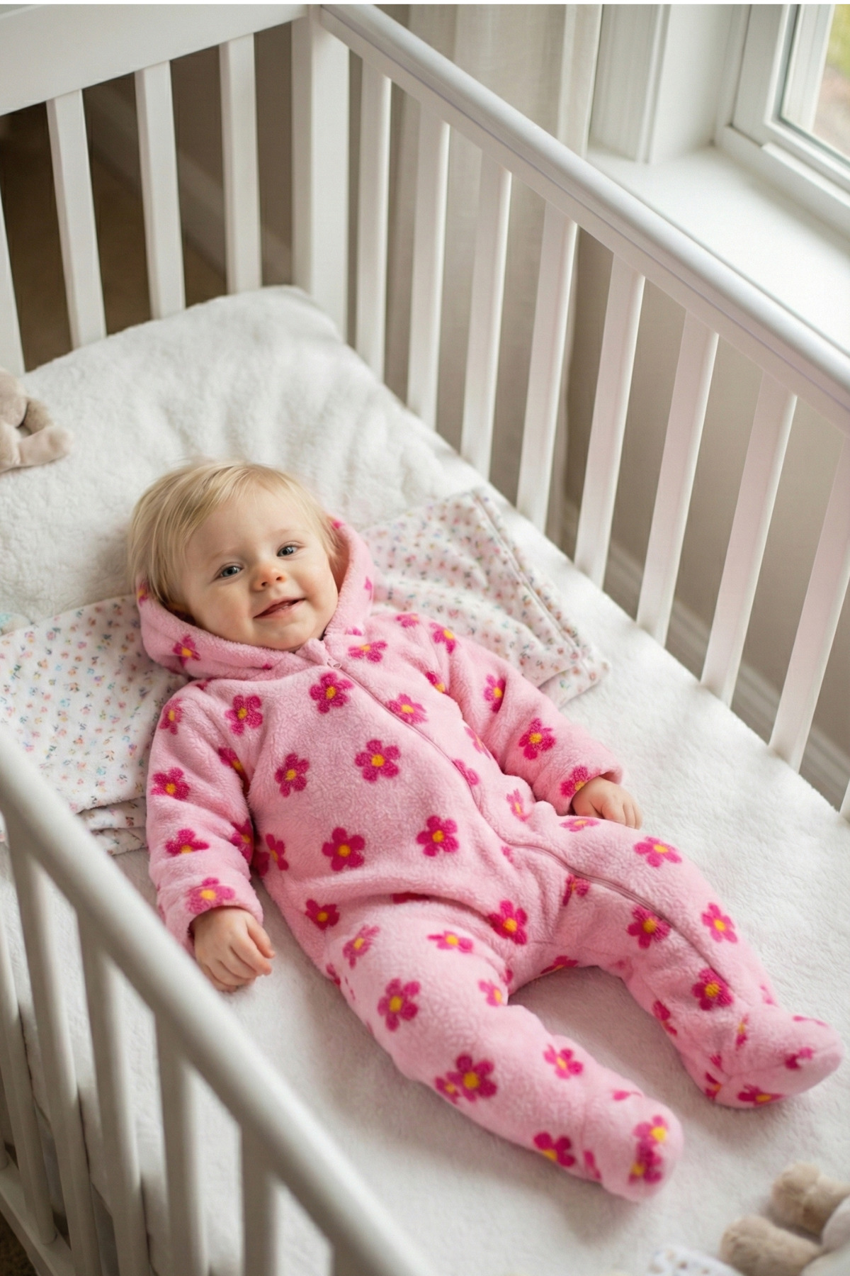 GÜLERBEBECİX Kız Bebek Welsoft Tulum Kapüşonlu Baskılı Desenli 0-12 Aylık fotoğrafı 2 (önizleme)