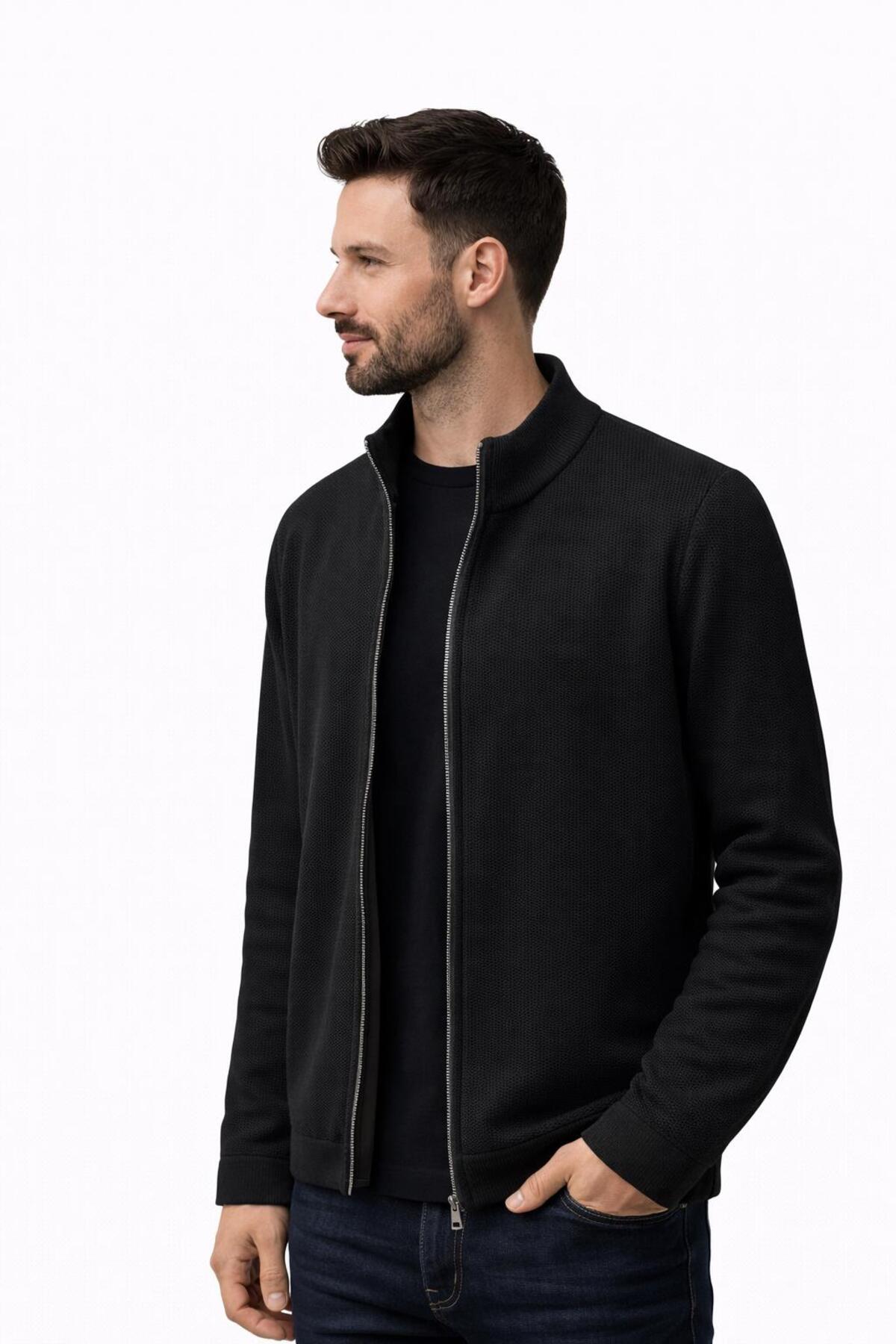 CLASSİCS MEN Turbulance Slim Fit Erkek Tam Fermuarlı Triko Ceket - 7521 görsel 3