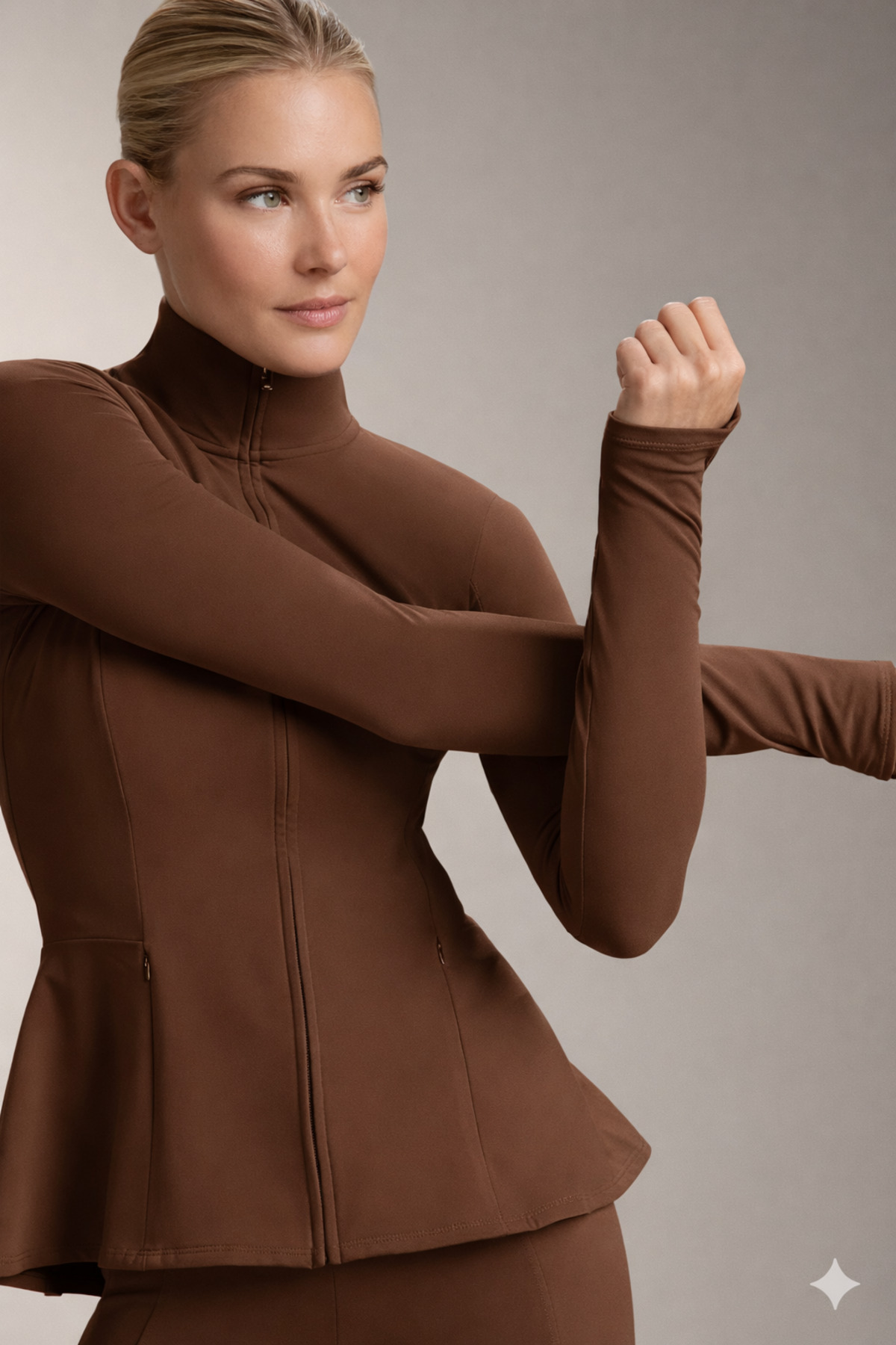 Gugus KADIN Light warm running VOLANLI Fermuarlı Yüksek Yaka Spor Ceket, Esnek Activewear görsel 2