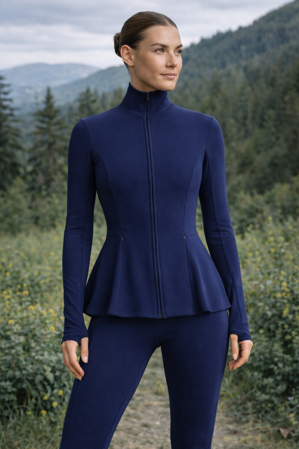 Gugus KADIN Light warm running VOLANLI Fermuarlı Yüksek Yaka Spor Ceket, Esnek Activewear
